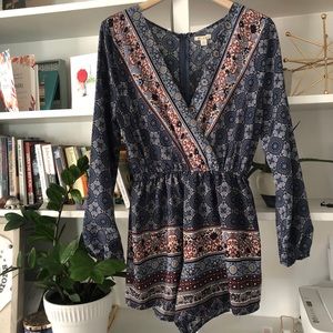Francescas long sleeve printed satin romper